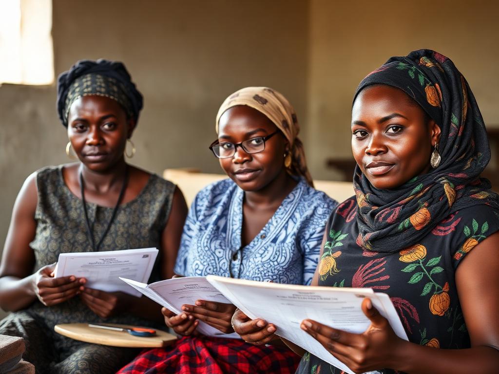 Young women reviewing training materials in a skills session